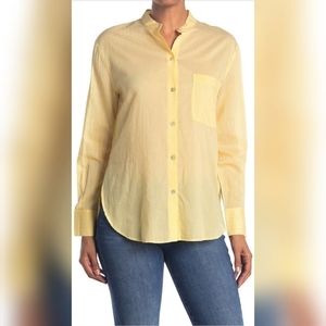 Vince silk-blend collarless fine stripe shirt